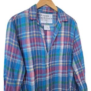Frank & Eileen "Eileen" Style Button Down 100% Linen Plaid Medium